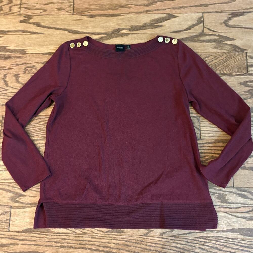 Rafaella pullover sweater tunic Large dark cherry cotton Blend Gold buttons EUC